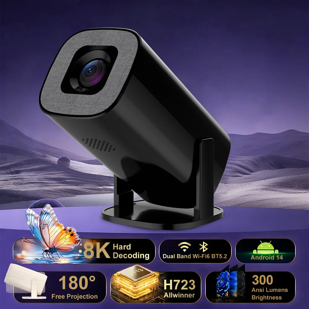 Portable LCD Projector | Native 1280×728 300 ANSI Lumens | WiFi 6 BT5.2 Android 14 | 40–120" Screen | Home & Outdoor