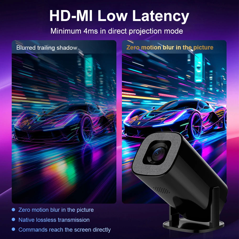 Portable LCD Projector | Native 1280×728 300 ANSI Lumens | WiFi 6 BT5.2 Android 14 | 40–120" Screen | Home & Outdoor