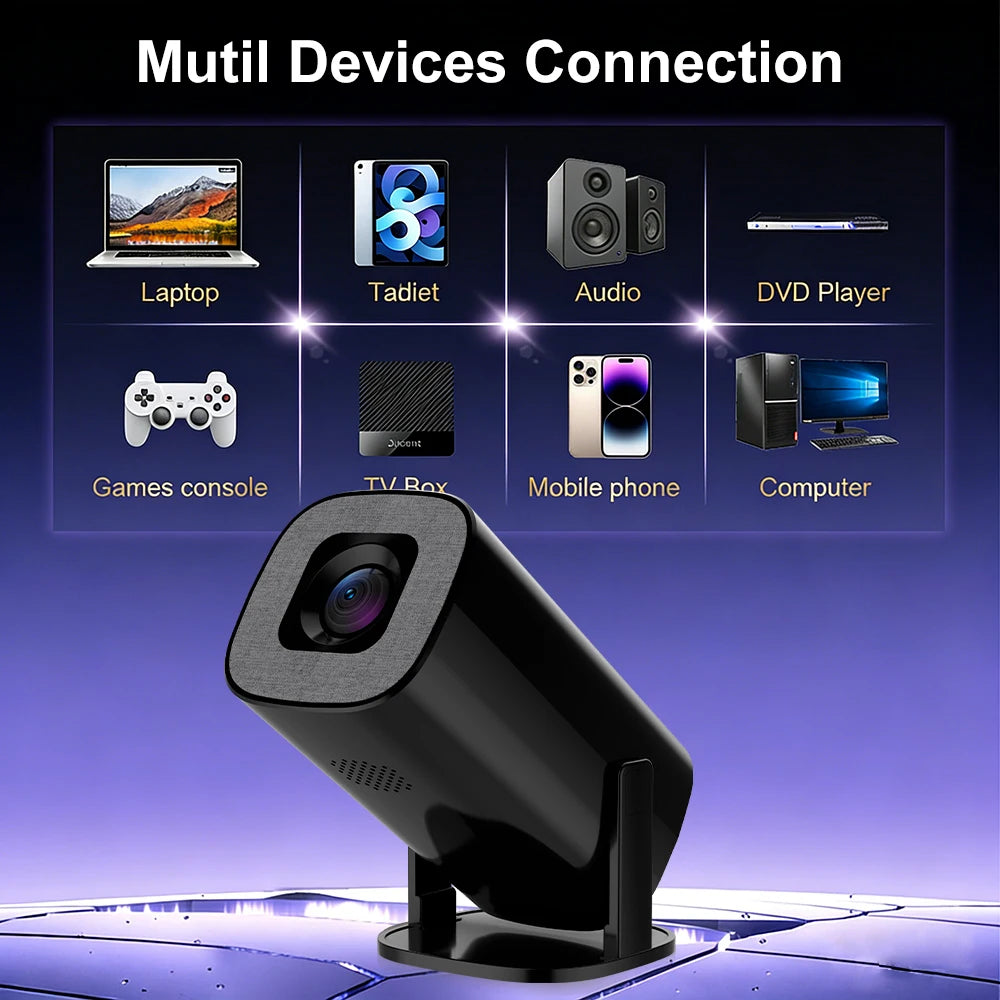 Portable LCD Projector | Native 1280×728 300 ANSI Lumens | WiFi 6 BT5.2 Android 14 | 40–120" Screen | Home & Outdoor